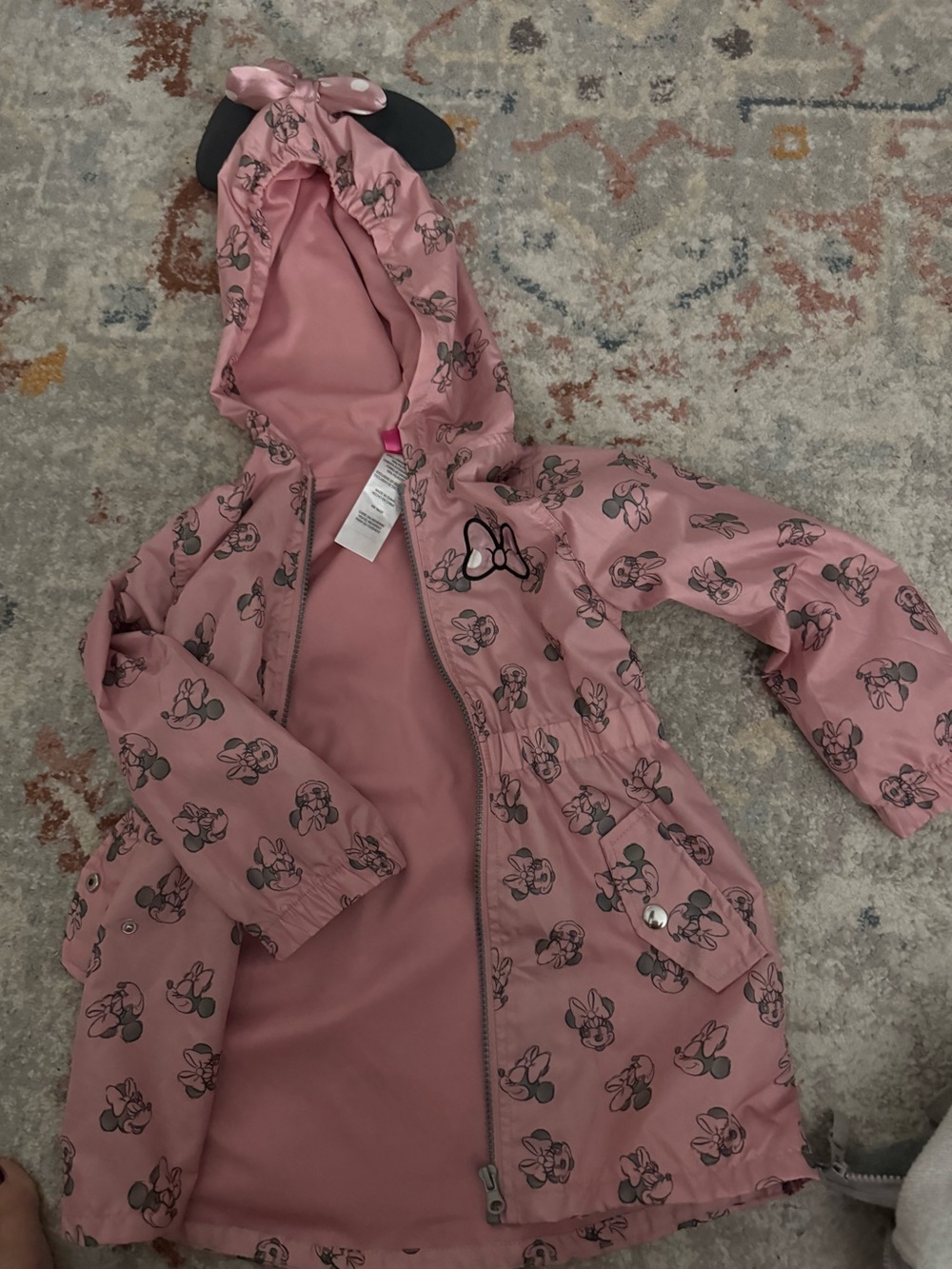 Disney Pink Minnie Mouse Hooded Raincoat with Bow 4T